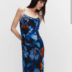 Mango blue and orange floral printed maxi dress. Size 6.
